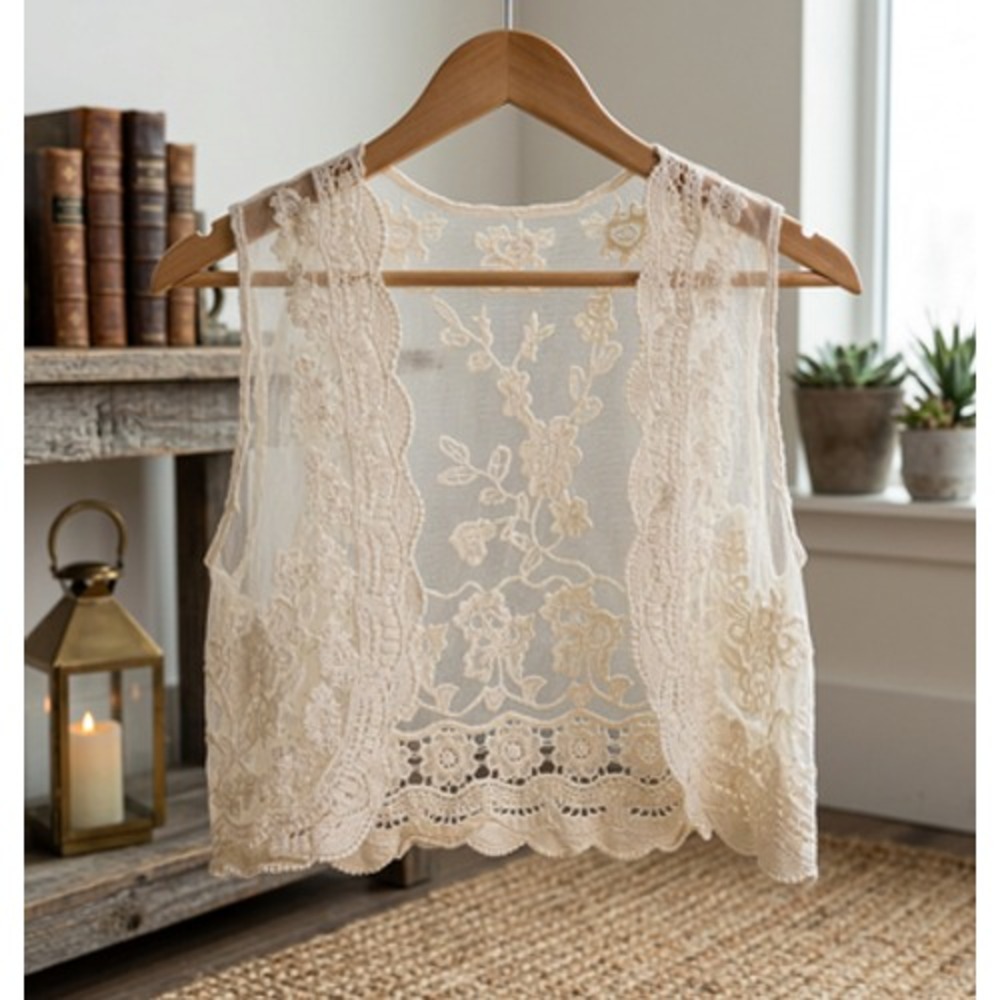 Rosette by Be Cool Vest S Boho Floral Cream Cotton Sleeveless Top Blouse